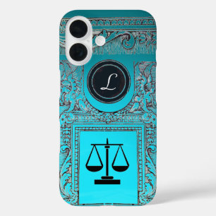 Coques iPhone 16 JUSTICE BUREAU JURIDIQUE, PROCUREUR Monogramme ble