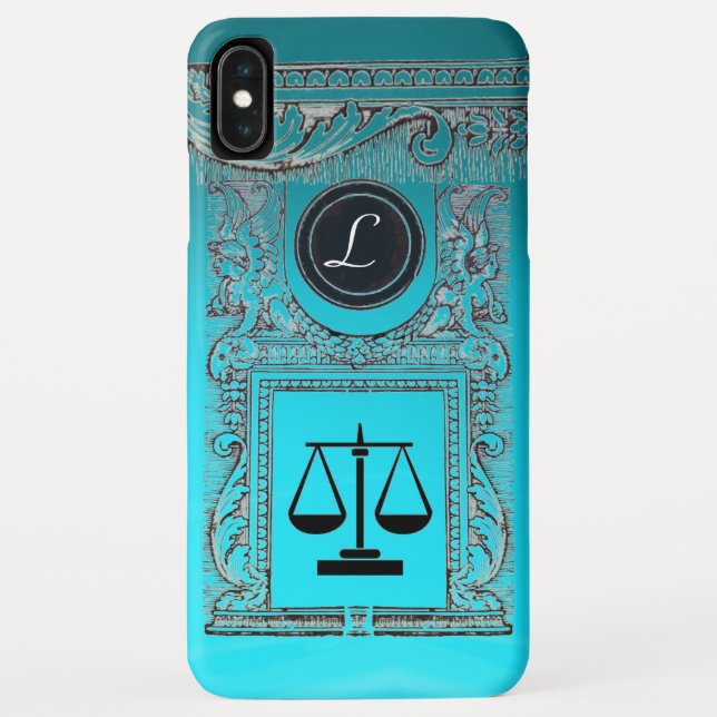 Coques Case-Mate iPhone JUSTICE BUREAU JURIDIQUE, PROCUREUR Monogramme ble (Dos)