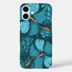 Coques iPhone 16 Plus Kahala Hibiscus Hawaiian Lava Rock Turquoise