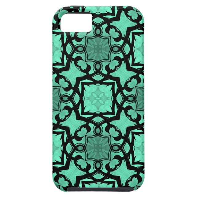 Coques Case-Mate iPhone Kaléidoscope géométrique vert et noir (Dos)