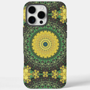 Coques iPhone 16 Pro Max Kaleidoscope jaune et vert Mandala Motif