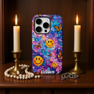 Coques iPhone 16 Pro Kaleidoscope Joy : Galaxie du sourire aux papillon