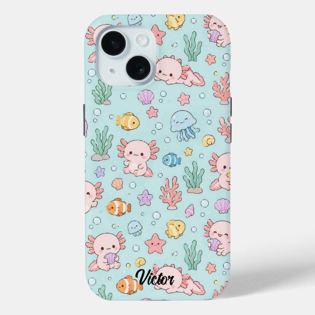 Coques Case-Mate iPhone Kawaii Axolotl Ocean Pattern Phone Case (Verso)