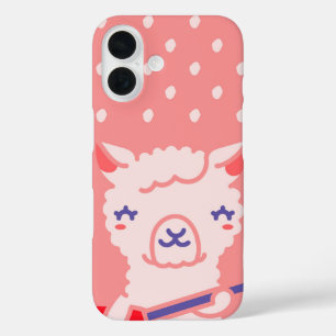 Coques iPhone 16 Kawaii Llama Rockstar Cute Rose Guitare Animal