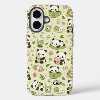 Coques iPhone 16 Kawaii Panda Matcha Pattern Phone Case