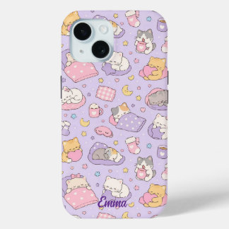 Coque Pour iPhone 15 Kawaii Sleeping Cats Pattern Phone Case