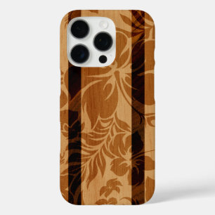 Coques iPhone 16 Pro Keokea Beach Hibiscus Faux Wood Surboard