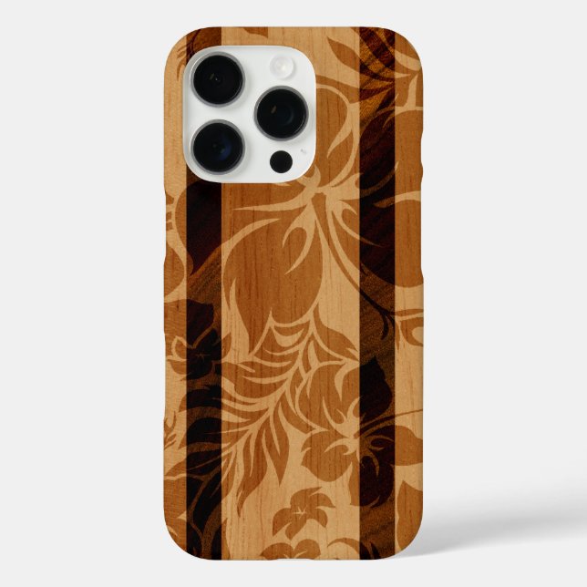 Coques Case-Mate iPhone Keokea Beach Hibiscus Faux Wood Surboard  (Verso)