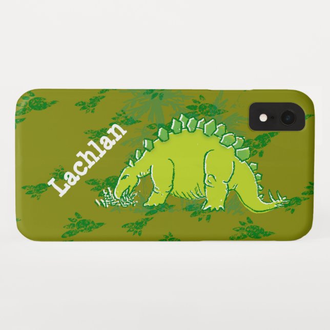 Coques Case-Mate iPhone Kids stegosaurus vert nom personnalisé (Dos (Horizontal))