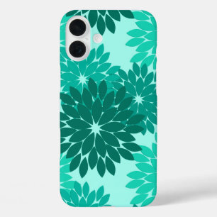 Coques iPhone 16 Plus Kimono Floral moderne Imprimer, Turquoise, Turquoi