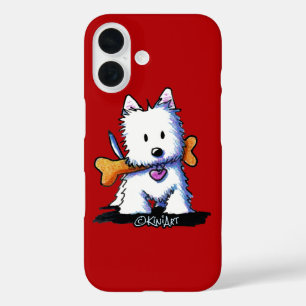 Coques iPhone 16 KiniArt™ Westie avec l'os