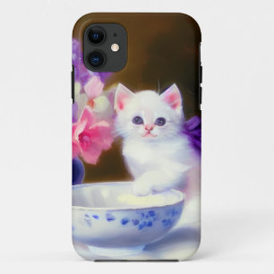 Case-Mate iPhone Case Kitten blanc vintage avec ruban violet
