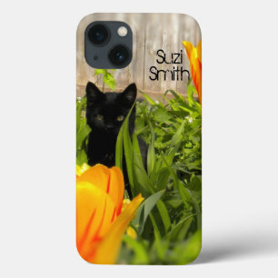 Etui iPhone 13 Kitten noir dans le boîtier d'air de l'iPad Garden