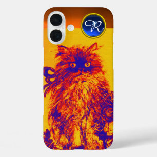 Coques iPhone 16 Plus KITTY CAT, KITTEN JAUNE BLEU ROSES Gem Monogramme