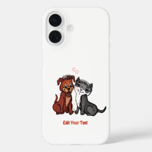 Coques iPhone 16 Kitty et Puppy, modifiez votre texte