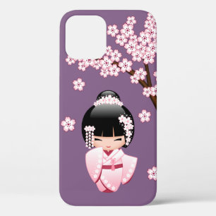 Case-Mate iPhone Case Kokeshi Doll en kimono rose sur fond violet