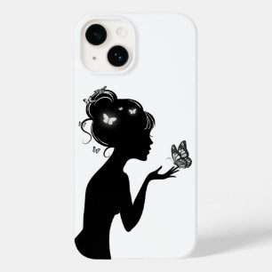 Coque Pour iPhone 14 La femme aux papillons blancs