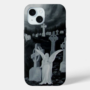 Coque Pour iPhone 15 La nuit sur le cimetière - Angel avec Corbeau