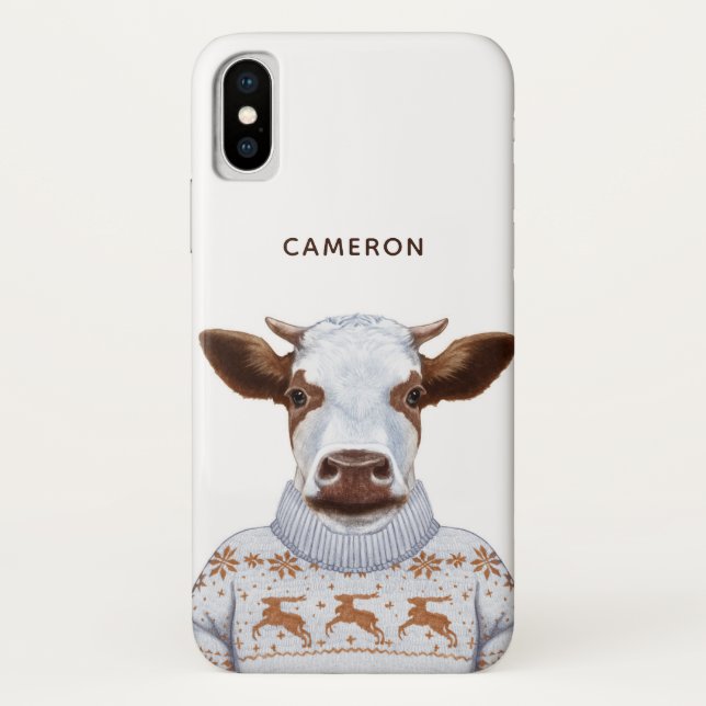 Coques Case-Mate iPhone La vache à chandail de Noël | ajoutent votre nom (Dos)