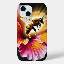 Coque Pour iPhone 15 L'abeille de miel pollinise un Hibiscus lumineux e