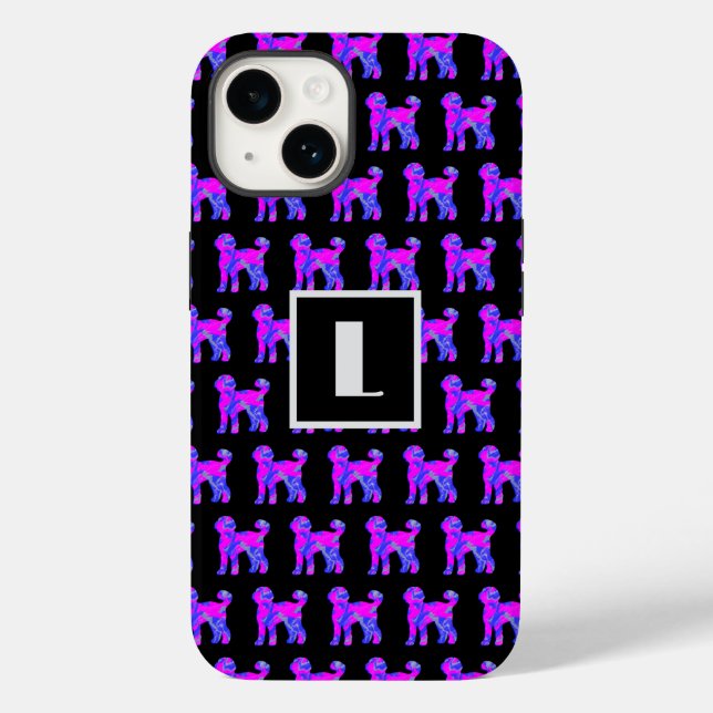 Coques Case-Mate iPhone Labradoodé Chien rose bleu Silhouette Mono noir (Verso)
