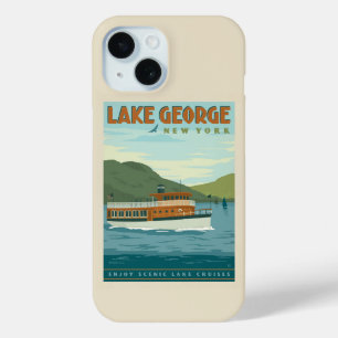 Coque Pour iPhone 15 Lac George, New York   Bateau vintage