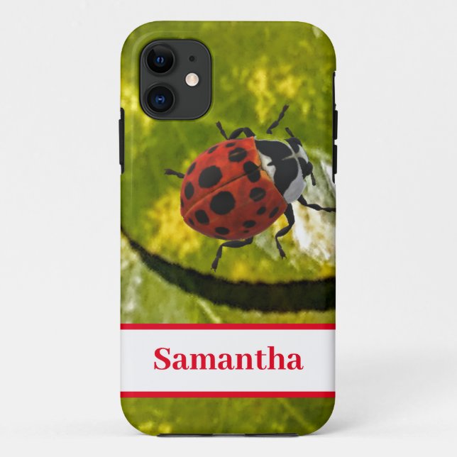 Coques Case-Mate iPhone Ladybug sur la feuille avec nom (Dos)