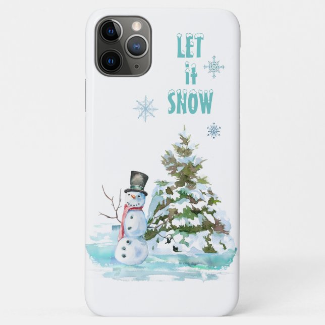 Coques Case-Mate iPhone Laisser neiger Pastel Blue Christmas Tree Snowman (Dos)