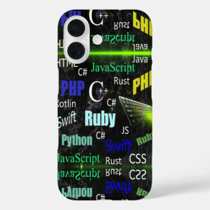 Coques iPhone 16 Langues de programmation bleu et jaune