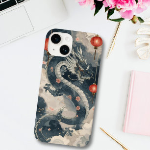 Coque Pour iPhone 14 Lanternes de dragon bleu chinois