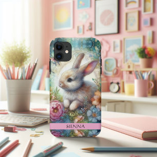 Case-Mate iPhone Case Lapin et fleurs de fantaisie à l'aquarelle artisti