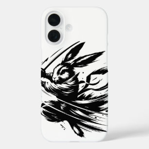 Coques iPhone 16 Lapin Guerrier à l'Encre Noire Samouraï