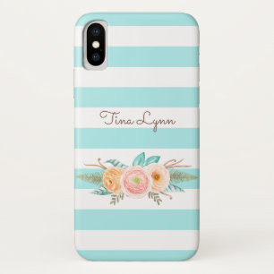 Coque iPhone X L'Aqua chic barre floral et nommé féminins