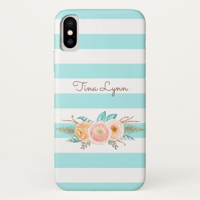 Coques Case-Mate iPhone L'Aqua chic barre floral et nommé féminins (Dos)