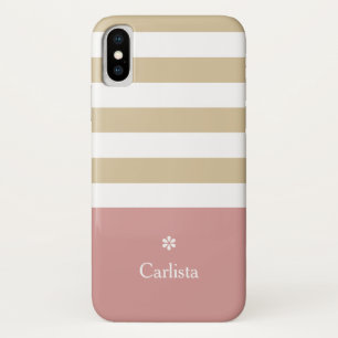 Case-Mate iPhone Case Large Tan Horizontal Stripes rose Nom et marguerit
