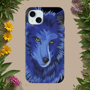 Coques iPhone 16 L'art du loup surréaliste bleu mystique