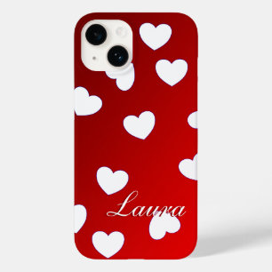 Coque Pour iPhone 14 Laura - Modèle Pour Votre Nom Coeurs Blancs Sur Ro
