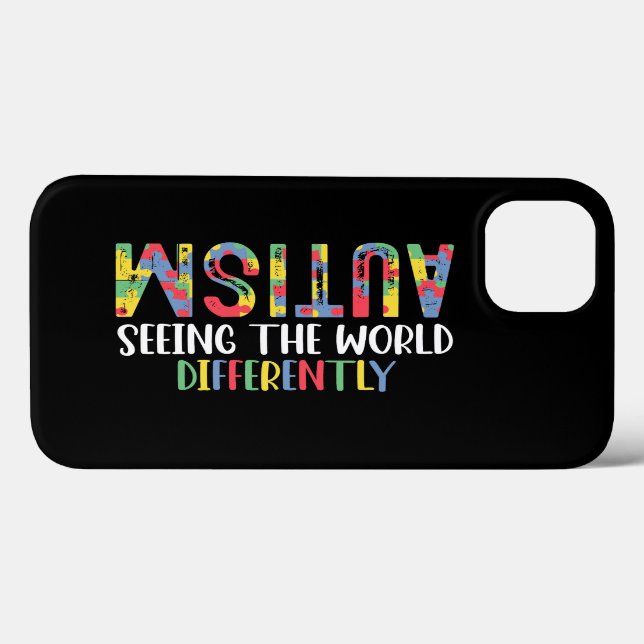 Coques Case-Mate iPhone L'Autisme Voit Le Monde Différemment L'Autisme (Verso (horizontal))
