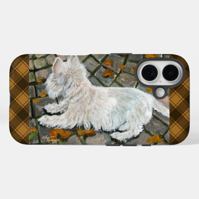 Coques Case-Mate iPhone L'automne laisse Westie sur Patio (Verso (horizontal))