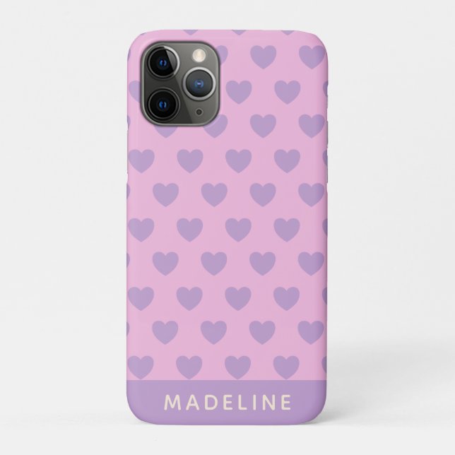 Coques Case-Mate iPhone Lavande et Coeurs roses Motif Personnalisé (Dos)