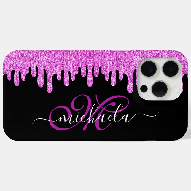 Coques Case-Mate iPhone Lavande rose étincelante et Monogramme noir (Verso (horizontal))