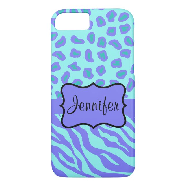 Coques Case-Mate iPhone Lavande Turquoise Zebra Leopard Nom Personnalisé (Dos)