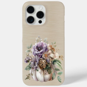 COQUE iPhone 15 PRO MAX LAVENDER PURPLE & TAN FLOWWERS ET CITROUILLES