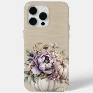 COQUE iPhone 15 PRO MAX LAVENDER PURPLE & TAN FLOWWERS ET CITROUILLES