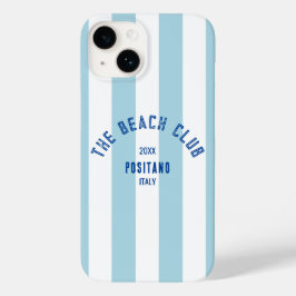Coque Pour iPhone 14 Le Beach Club Crest Blue Cabana Stripe