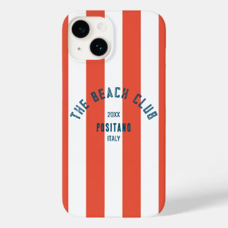 Coque Pour iPhone 14 Le Beach Club Crest Red Cabana Stripe