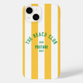 Coque Pour iPhone 14 Le Beach Club Crest Yellow Cabana Stripe