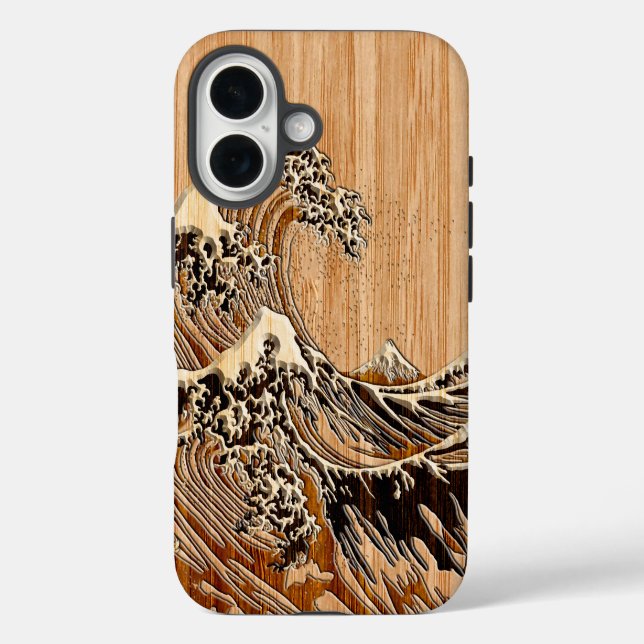 Coques Case-Mate iPhone Le Grand Hokusai Vague Bambou Bois Inlay Style (Verso)