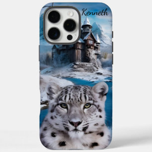 Coques iPhone 16 Pro Max Le léopard des neiges par le château gelé