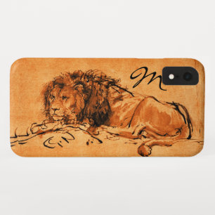 Coque Pour iPhone XR LE LION DU CAP ALLONGÉ, Orange, Monogramme Noir
